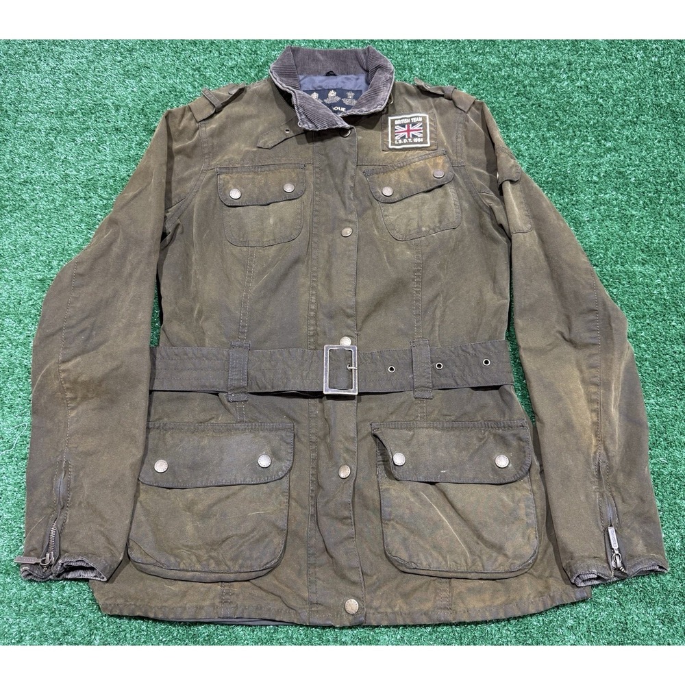 Barbour I.S.D.T. 1964 Motorcycle Waxed Jacket Women's British Team Size 6 Olive